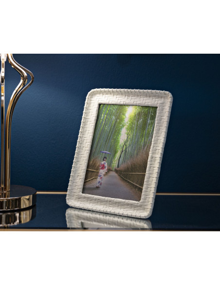 Cadre photo original Motif tressé en Résine Blanc pour photo 15x20 cm Bamboo 