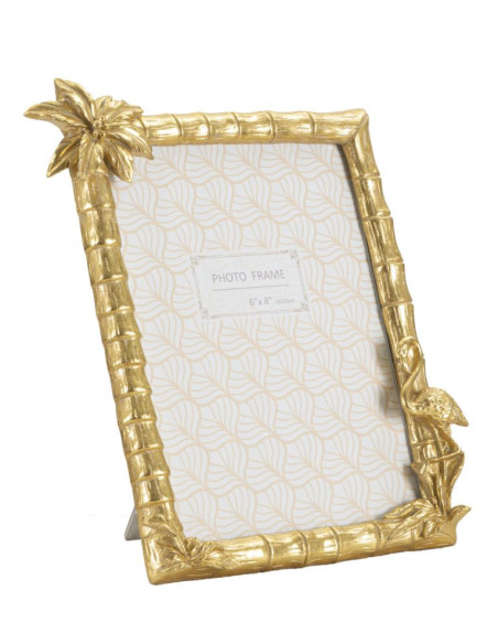 Cadre photo original Palmier et Flamand en Résine Doré pour photo 15x20 cm Flamingo 