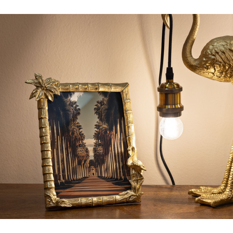 Cadre photo original Palmier et Flamand en Résine Doré pour photo 15x20 cm Flamingo 