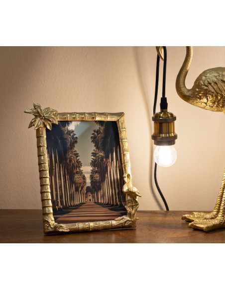 Cadre photo original Palmier et Flamand en Résine Doré pour photo 15x20 cm Flamingo 
