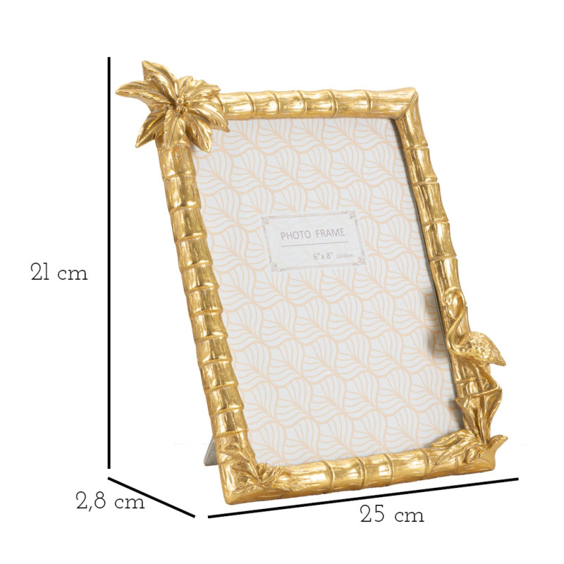 Cadre photo original Palmier et Flamand en Résine Doré pour photo 15x20 cm Flamingo 