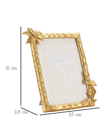 Cadre photo original Palmier et Flamand en Résine Doré pour photo 15x20 cm Flamingo 