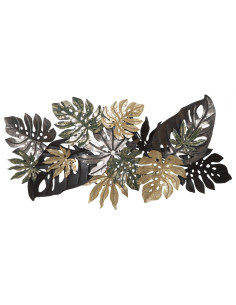 Grande Déco murale Feuilles tropicales 133x67 en Métal Vert Marron Doré Nerya 