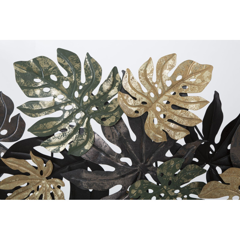 Grande Déco murale Feuilles tropicales 133x67 en Métal Vert Marron Doré Nerya 