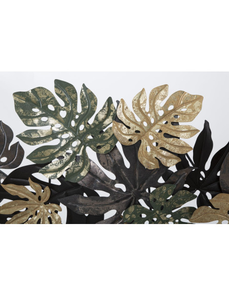 Grande Déco murale Feuilles tropicales 133x67 en Métal Vert Marron Doré Nerya 