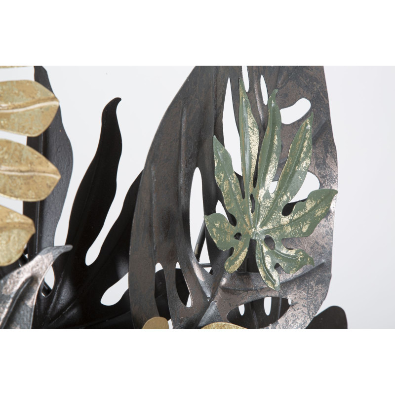 Grande Déco murale Feuilles tropicales 133x67 en Métal Vert Marron Doré Nerya 