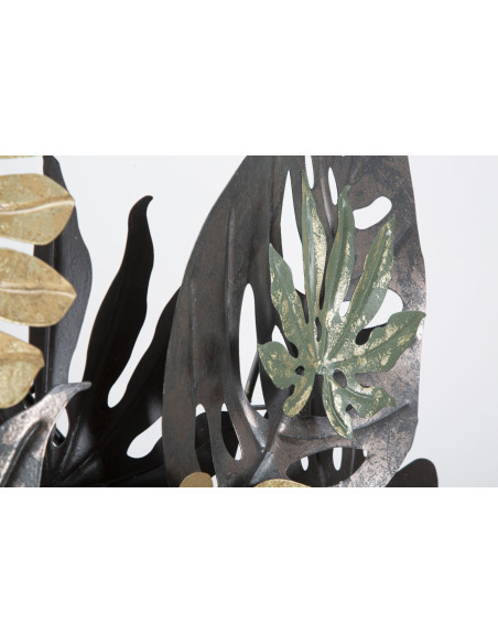 Grande Déco murale Feuilles tropicales 133x67 en Métal Vert Marron Doré Nerya 