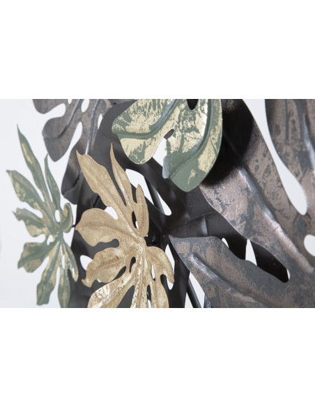 Grande Déco murale Feuilles tropicales 133x67 en Métal Vert Marron Doré Nerya 