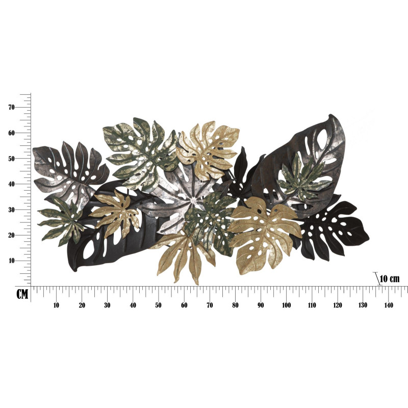 Grande Déco murale Feuilles tropicales 133x67 en Métal Vert Marron Doré Nerya 