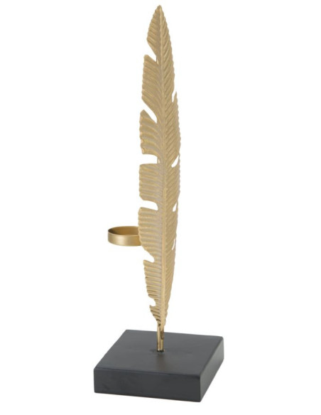 Bougeoir original Plume Hauteur 34 cm en Métal Doré Résine Noir Xilra 