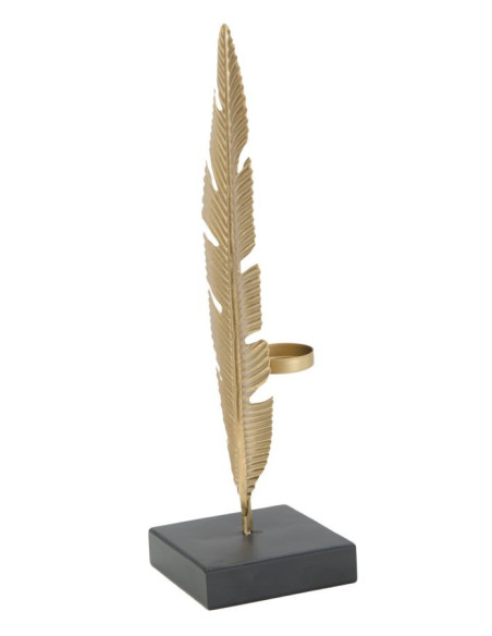 Bougeoir original Plume Hauteur 34 cm en Métal Doré Résine Noir Xilra 