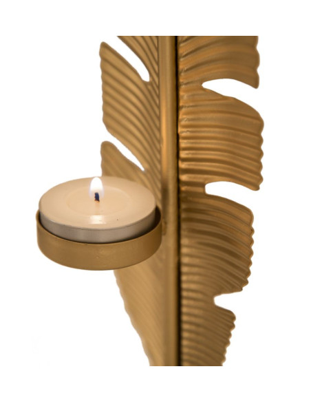 Bougeoir original Plume Hauteur 34 cm en Métal Doré Résine Noir Xilra 