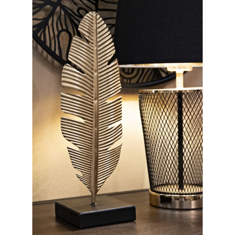 Bougeoir original Plume Hauteur 34 cm en Métal Doré Résine Noir Xilra 