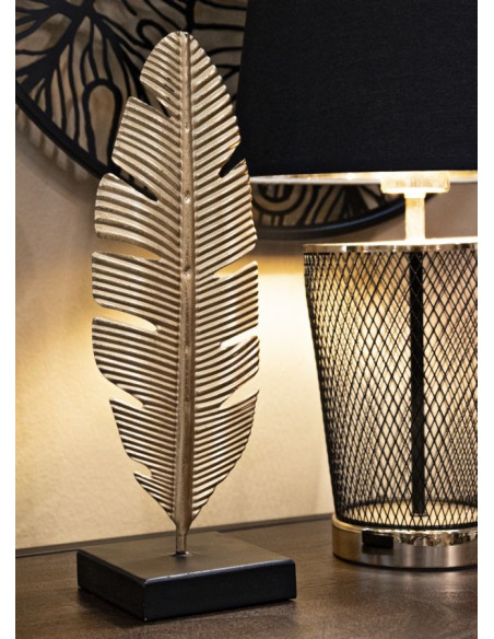 Bougeoir original Plume Hauteur 34 cm en Métal Doré Résine Noir Xilra 