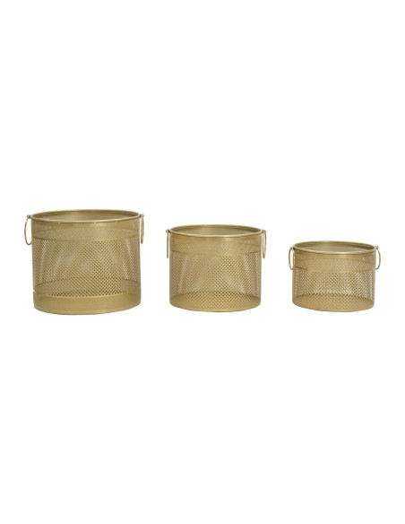 Cache pot moderne ajouré avec poignées Rond en Métal Doré Milor (Lot de 3) 