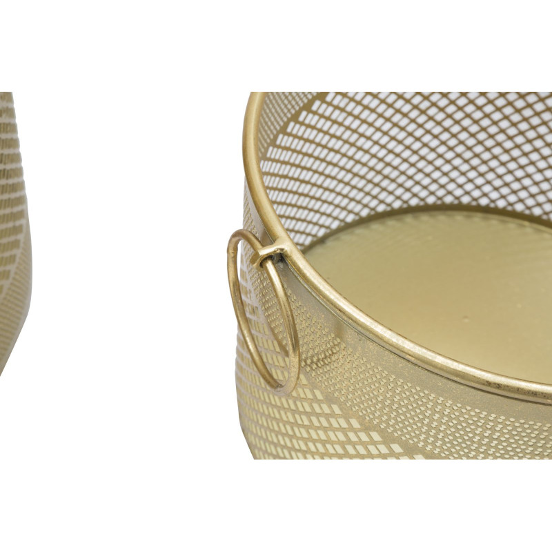 Cache pot moderne ajouré avec poignées Rond en Métal Doré Milor (Lot de 3) 