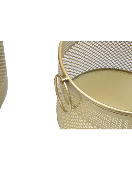 Cache pot moderne ajouré avec poignées Rond en Métal Doré Milor (Lot de 3) 