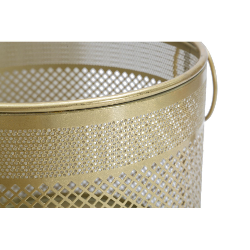 Cache pot moderne ajouré avec poignées Rond en Métal Doré Milor (Lot de 3) 