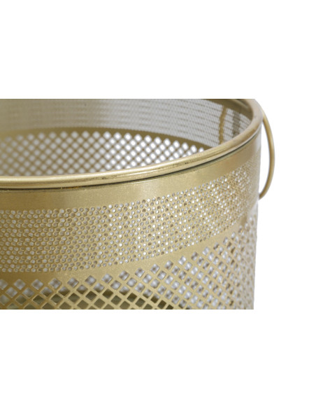 Cache pot moderne ajouré avec poignées Rond en Métal Doré Milor (Lot de 3) 
