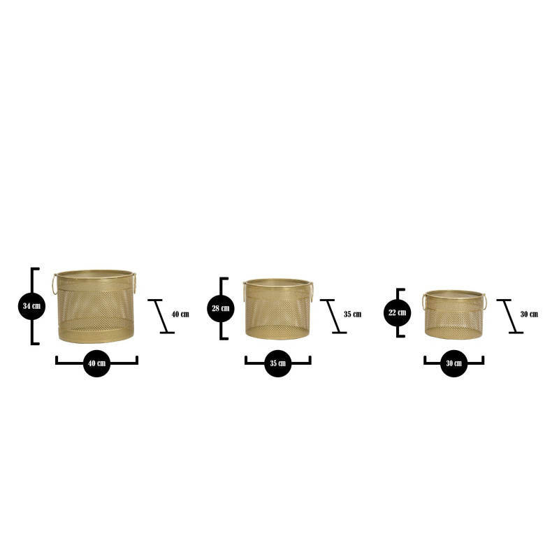 Cache pot moderne ajouré avec poignées Rond en Métal Doré Milor (Lot de 3) 