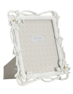 Cadre photo original Shabby chic Fleurs en Résine Blanc Doré pour photo 20x25 cm Magnolia 