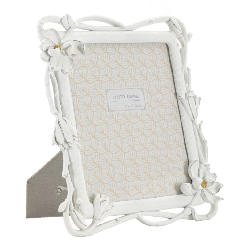 Cadre photo original Shabby chic Fleurs en Résine Blanc Doré pour photo 20x25 cm Magnolia 