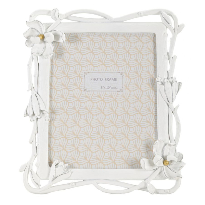 Cadre photo original Shabby chic Fleurs en Résine Blanc Doré pour photo 20x25 cm Magnolia 