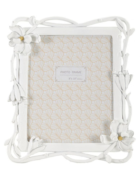Cadre photo original Shabby chic Fleurs en Résine Blanc Doré pour photo 20x25 cm Magnolia 