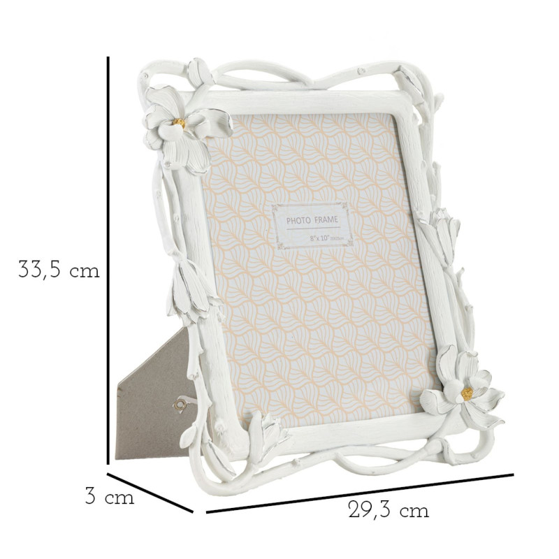 Cadre photo original Shabby chic Fleurs en Résine Blanc Doré pour photo 20x25 cm Magnolia 