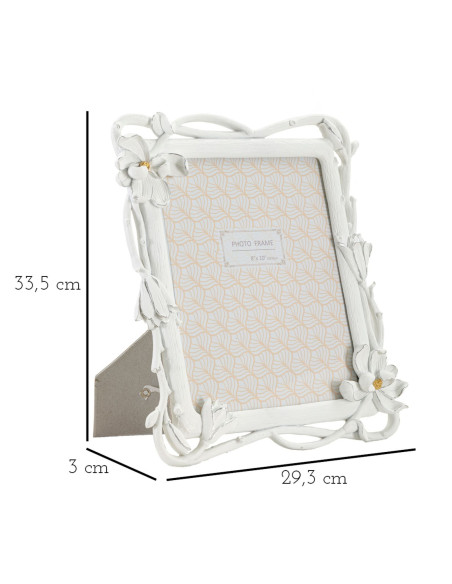 Cadre photo original Shabby chic Fleurs en Résine Blanc Doré pour photo 20x25 cm Magnolia 
