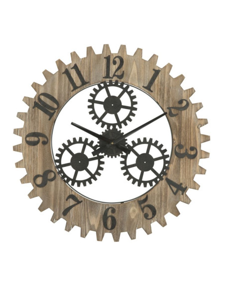 Grande Horloge murale originale Mécanisme Ronde 60 cm en Bois Naturel Métal Noir Narev 