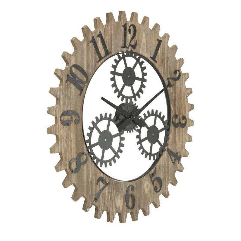 Grande Horloge murale originale Mécanisme Ronde 60 cm en Bois Naturel Métal Noir Narev 