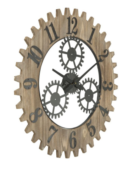 Grande Horloge murale originale Mécanisme Ronde 60 cm en Bois Naturel Métal Noir Narev 
