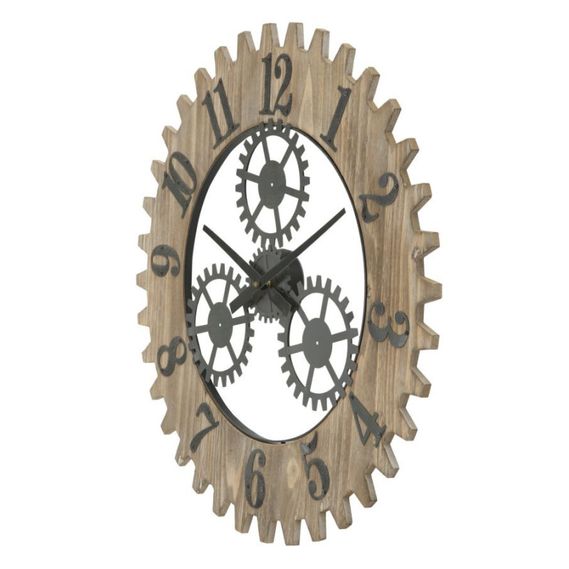 Grande Horloge murale originale Mécanisme Ronde 60 cm en Bois Naturel Métal Noir Narev 