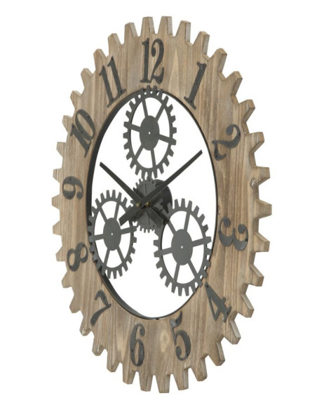 Grande Horloge murale originale Mécanisme Ronde 60 cm en Bois Naturel Métal Noir Narev 