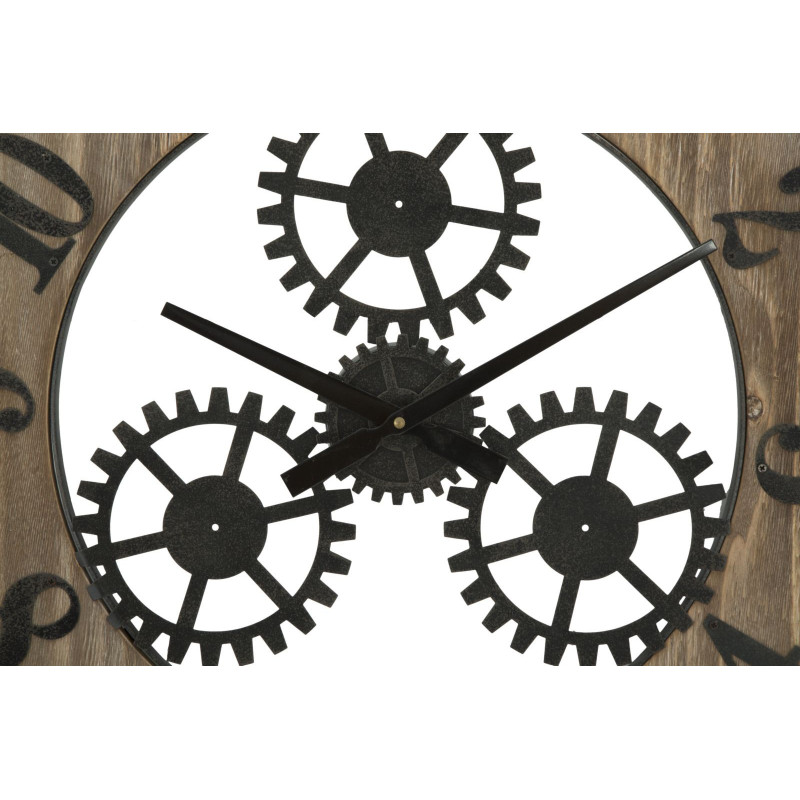 Grande Horloge murale originale Mécanisme Ronde 60 cm en Bois Naturel Métal Noir Narev 