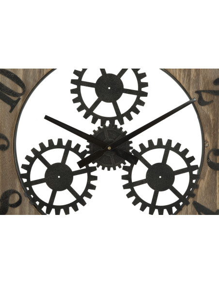 Grande Horloge murale originale Mécanisme Ronde 60 cm en Bois Naturel Métal Noir Narev 