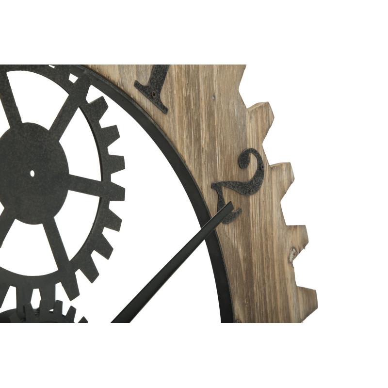 Grande Horloge murale originale Mécanisme Ronde 60 cm en Bois Naturel Métal Noir Narev 