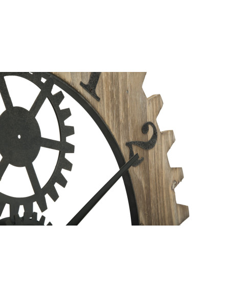 Grande Horloge murale originale Mécanisme Ronde 60 cm en Bois Naturel Métal Noir Narev 