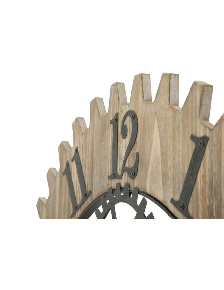 Grande Horloge murale originale Mécanisme Ronde 60 cm en Bois Naturel Métal Noir Narev 