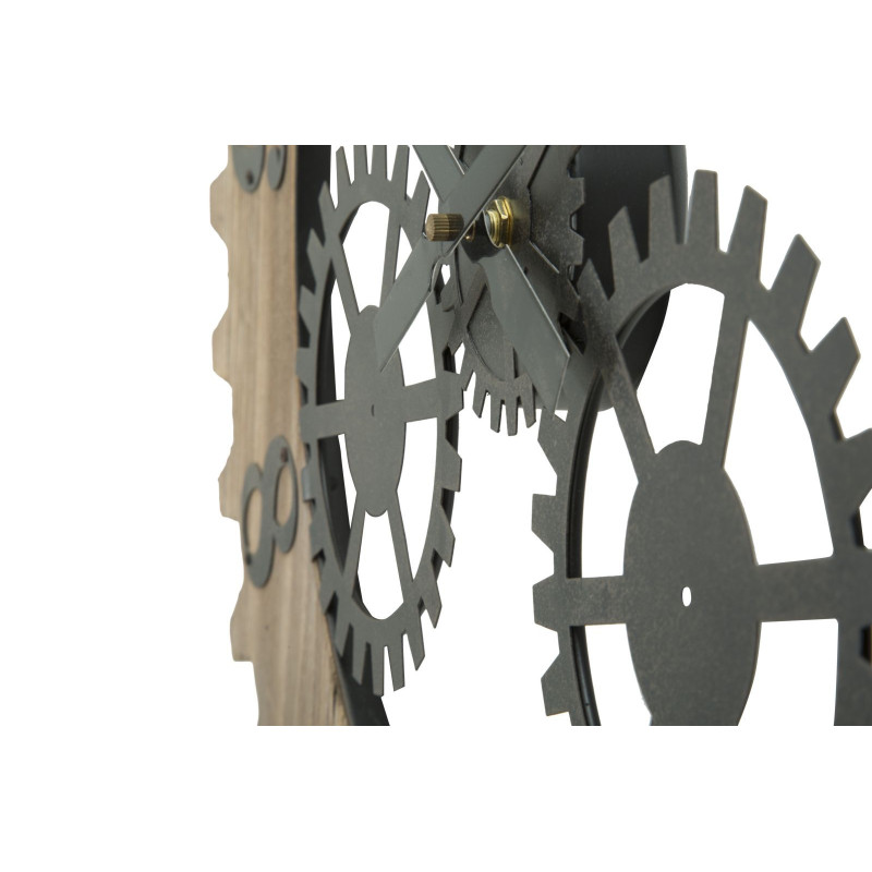 Grande Horloge murale originale Mécanisme Ronde 60 cm en Bois Naturel Métal Noir Narev 