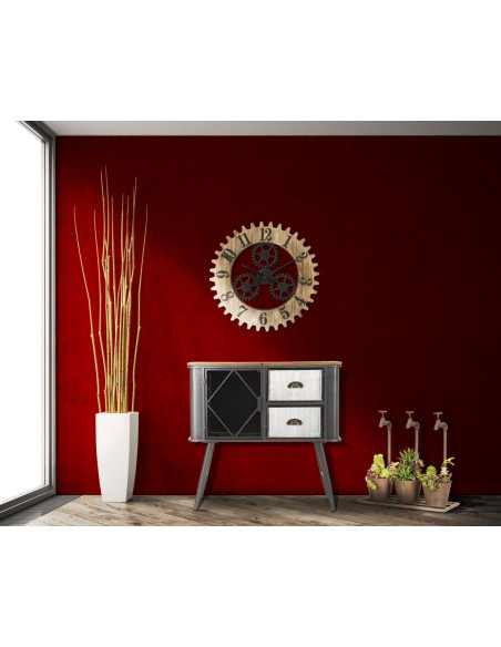 Grande Horloge murale originale Mécanisme Ronde 60 cm en Bois Naturel Métal Noir Narev 