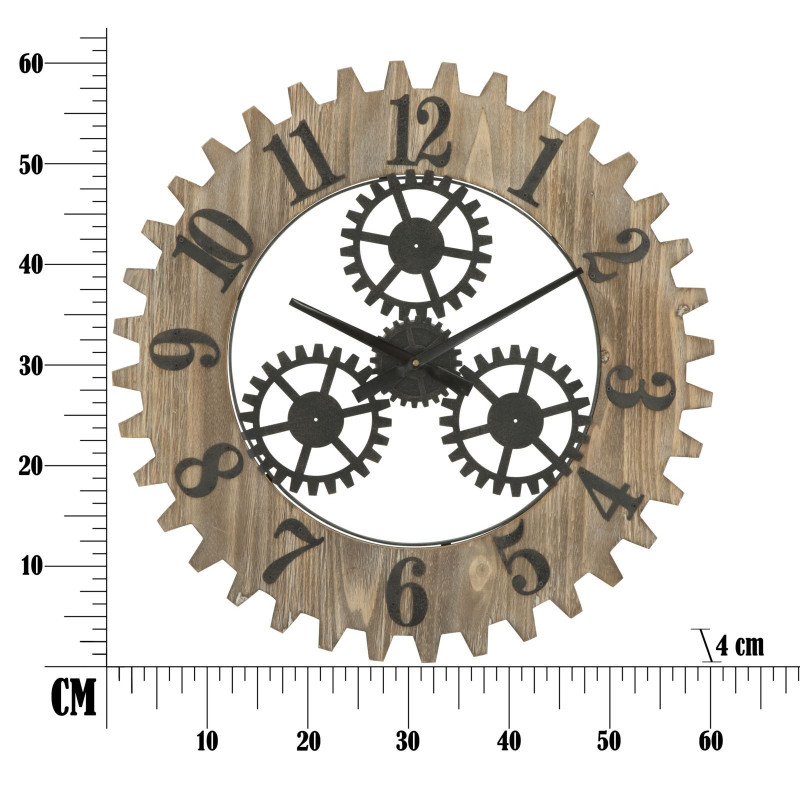 Grande Horloge murale originale Mécanisme Ronde 60 cm en Bois Naturel Métal Noir Narev 