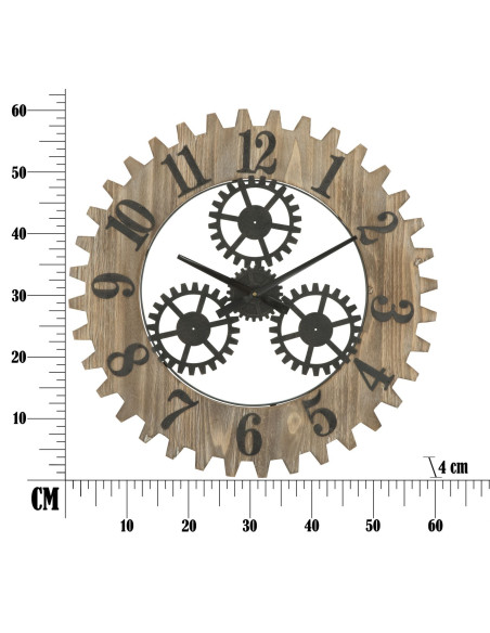 Grande Horloge murale originale Mécanisme Ronde 60 cm en Bois Naturel Métal Noir Narev 