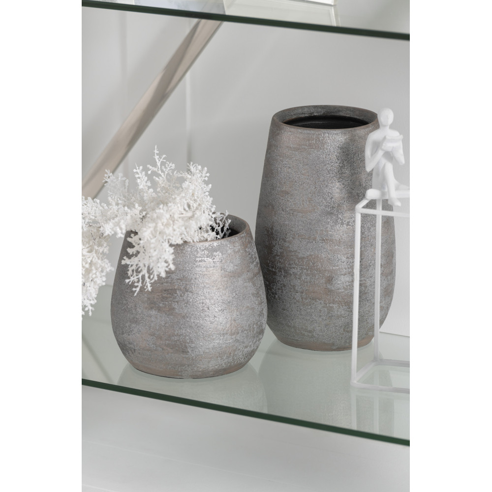 Vase moderne argenté effet rugueux en céramique H31 cm - 5