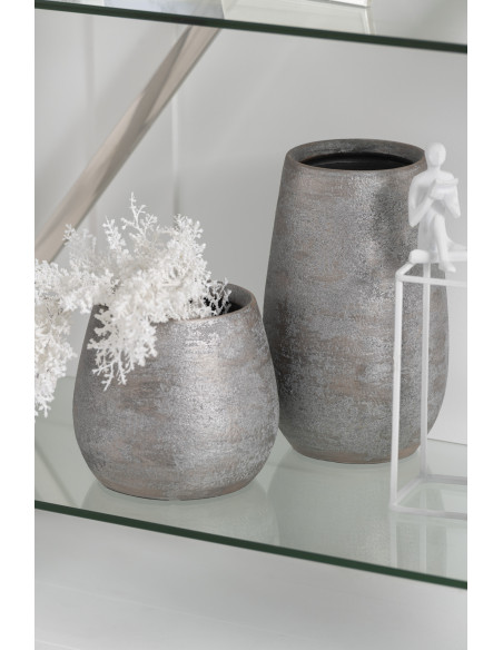 Vase moderne argenté effet rugueux en céramique H31 cm - 5