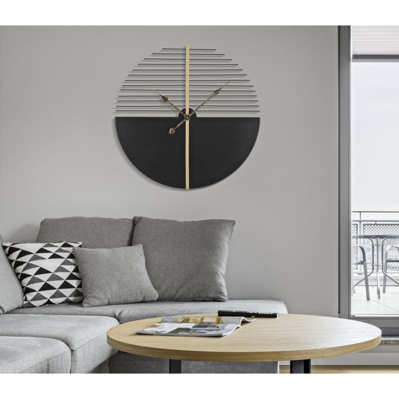 Grande Horloge murale moderne Ronde 60 cm en Métal Noir Doré Stock 
