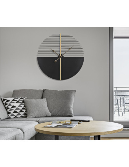 Grande Horloge murale moderne Ronde 60 cm en Métal Noir Doré Stock 