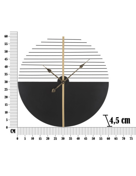 Grande Horloge murale moderne Ronde 60 cm en Métal Noir Doré Stock 