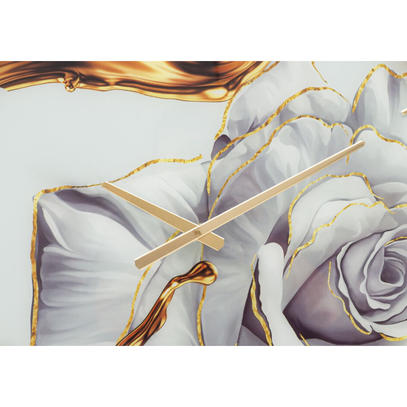 Horloge murale moderne chic Ronde 60 cm en Métal Doré Verre Motif fleur Liron 